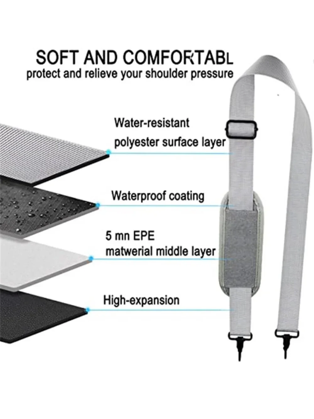 Grey Adjustable Shoulder Strap Replacement Laptop Bag Briefcase Messenger 55